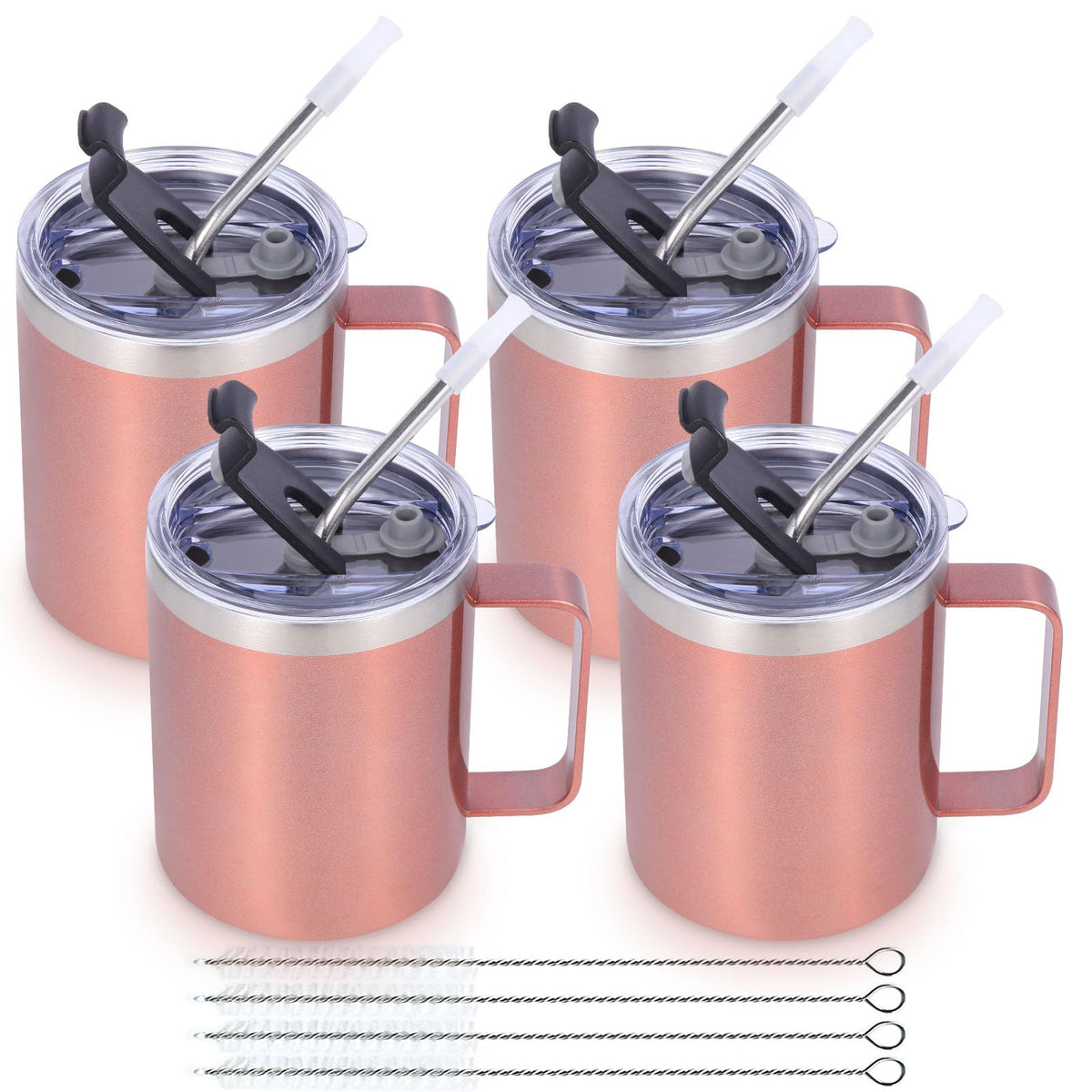 12oz Insulated Leakproof Coffee Mug with Flip & Straw Lid Bulk 4 Pack (4 Count)