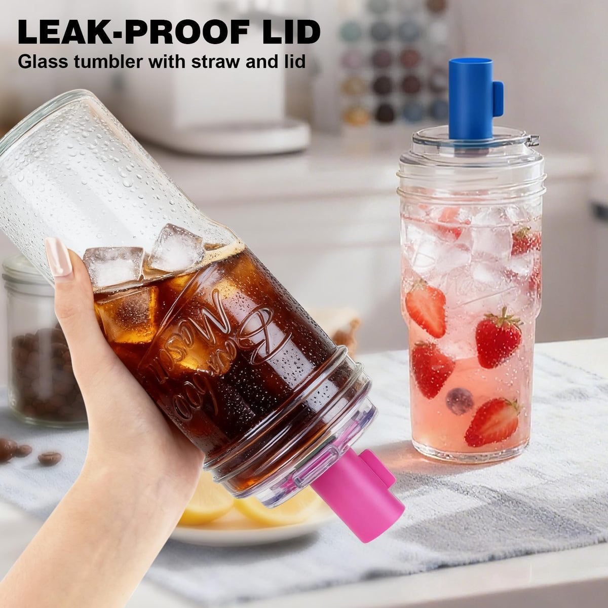Glass Cups With Lids And Straws (2 Count)