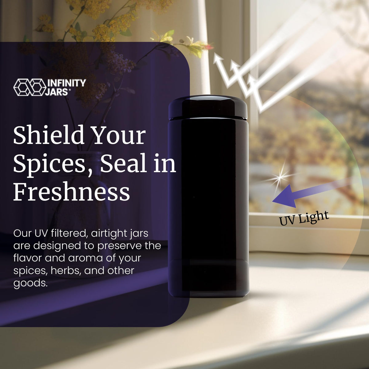 1 L (34 fl oz) Pack 10, Premium Airtight Ultraviolet Glass Jar Smell Proof, Antistatic, Light Blocking Container for Herbs, Coffee, Tea & Spices Durable, Travel-Friendly Storage (10 Count)