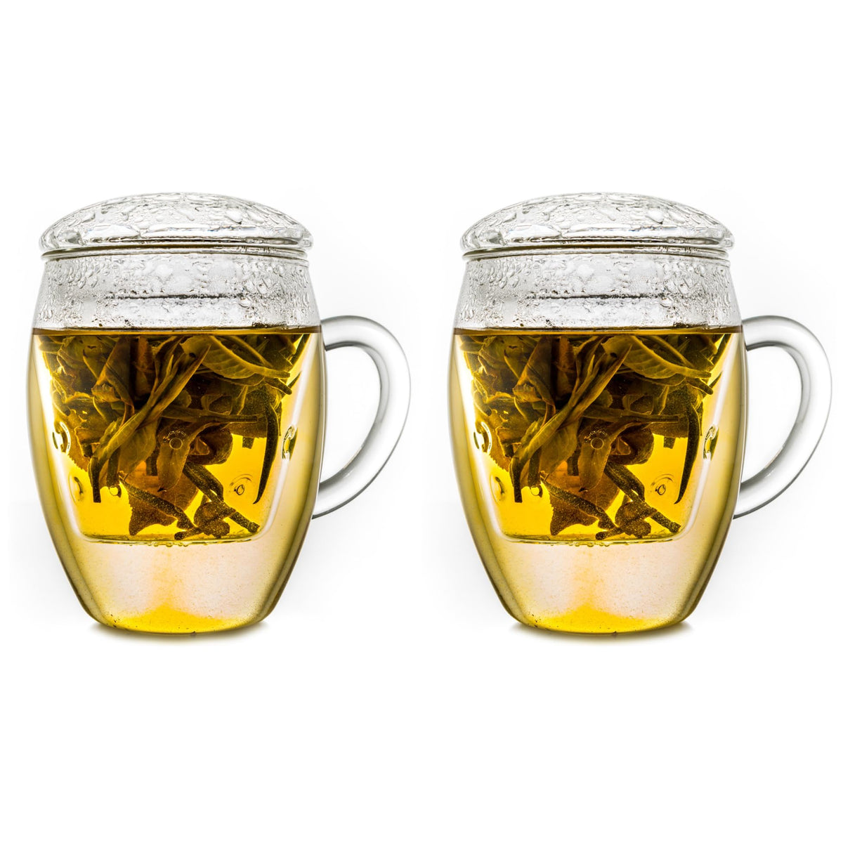 2x All-In-One Tea Glass with integrated Glass Filter and Lid - 14oz (400ml) (2 Count)