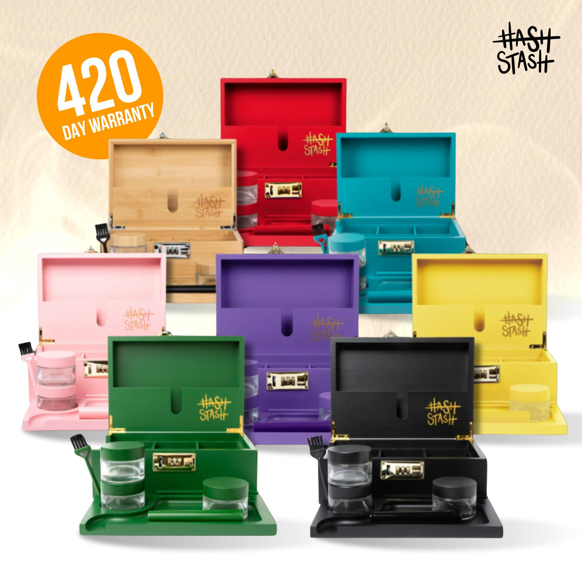 OG Large Bamboo Storage Box with Combination Lock & 3 Jars