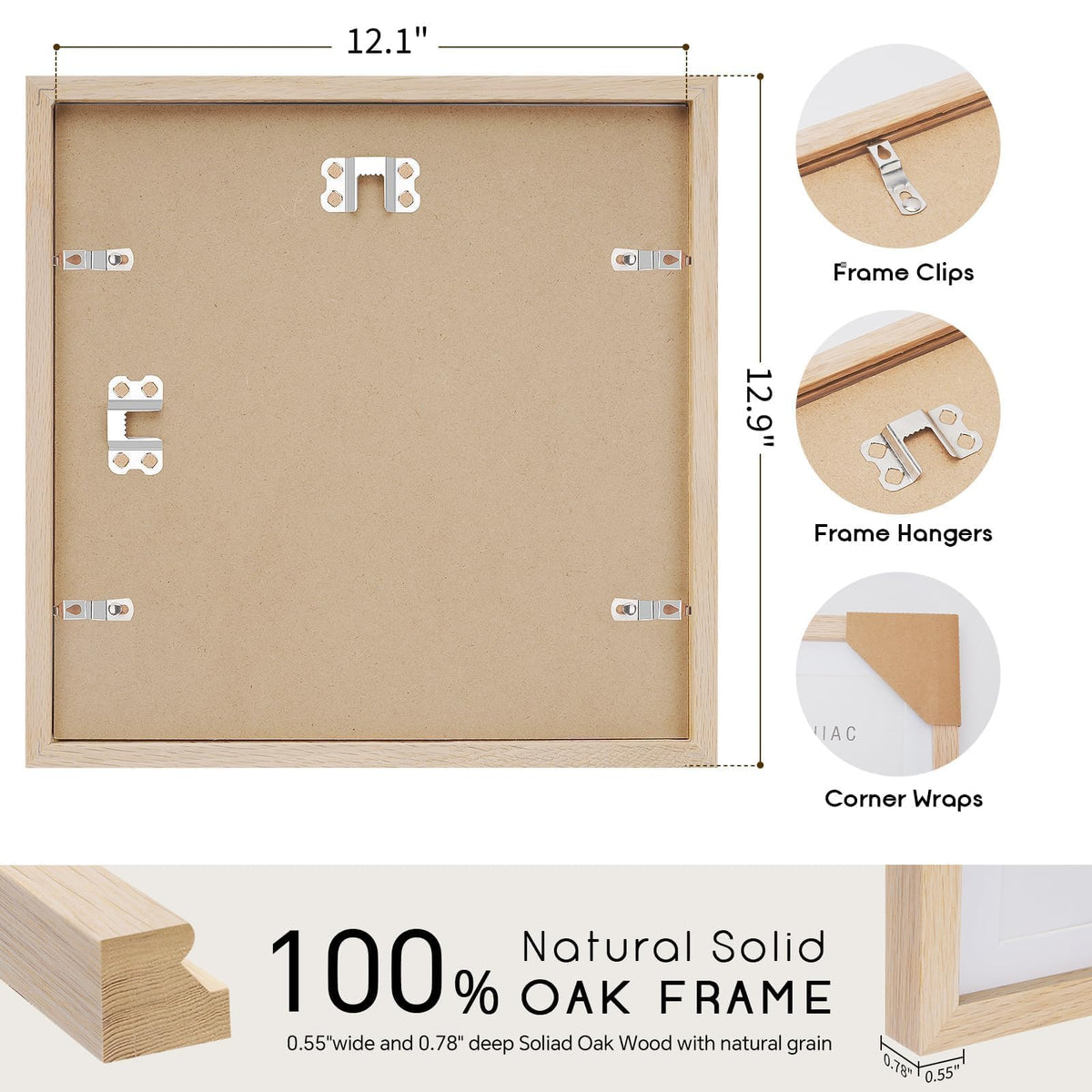 12x12 Solid Oak Wood Picture Frame