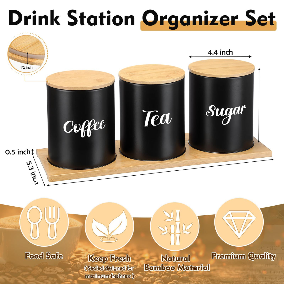 Coffee Tea Sugar Container Set with Tray