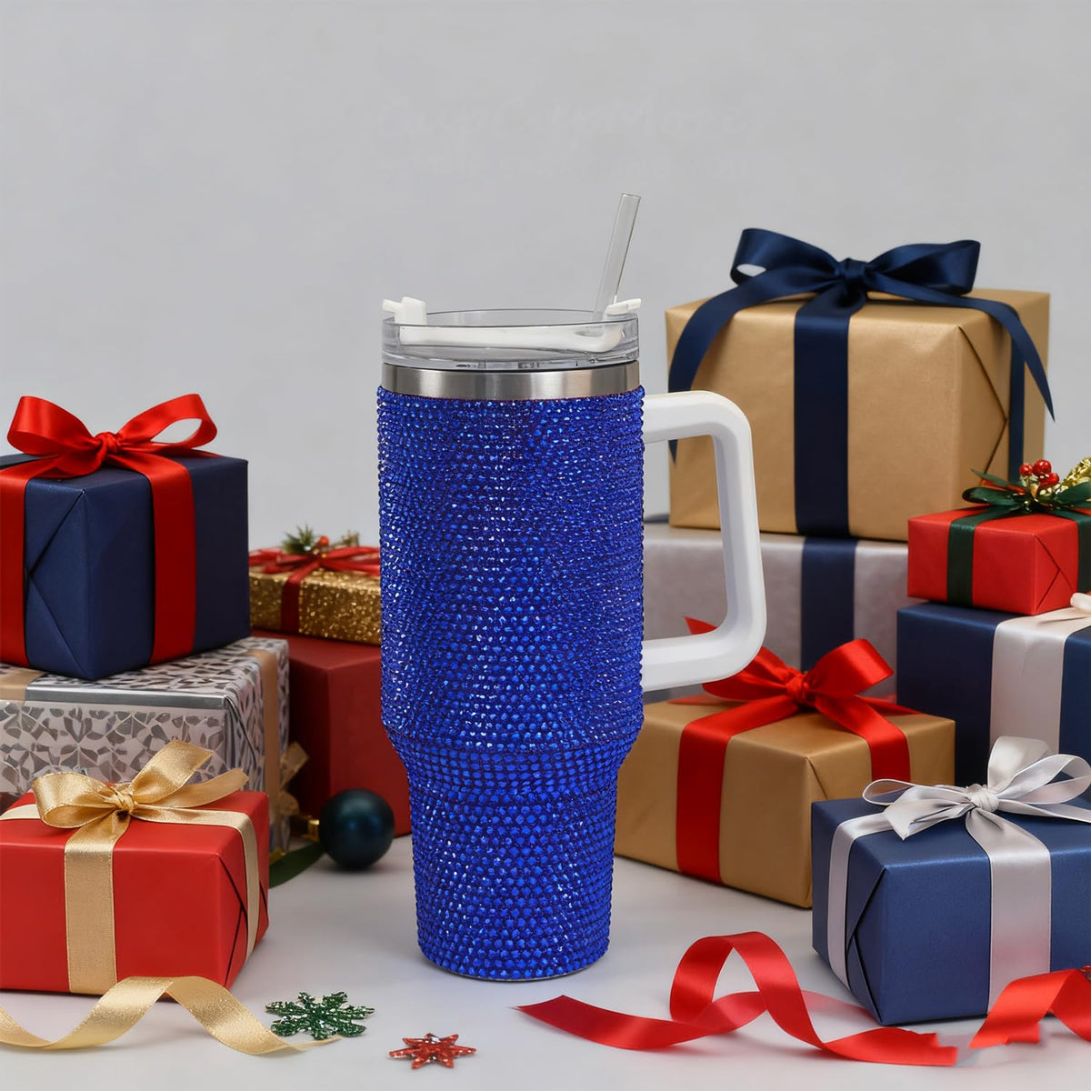 40oz Bling Rhinestone Tumbler with Handle and Straw Glitter Cups