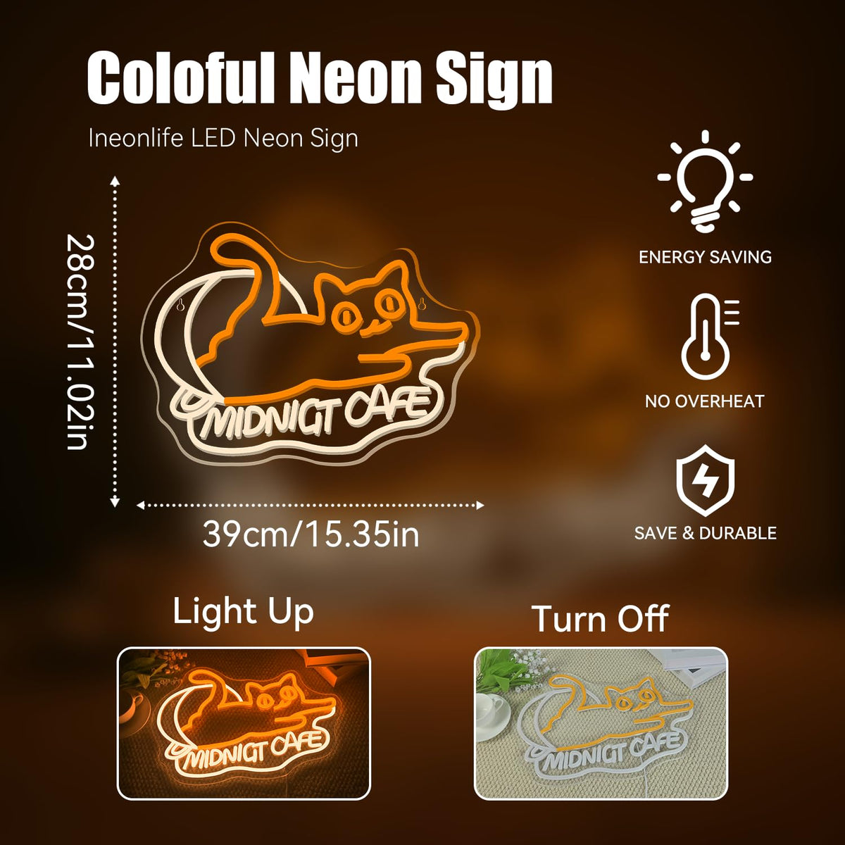 Midnight Cafe Neon Sign Coffee Cat Night Light Decoration for Coffee Shop