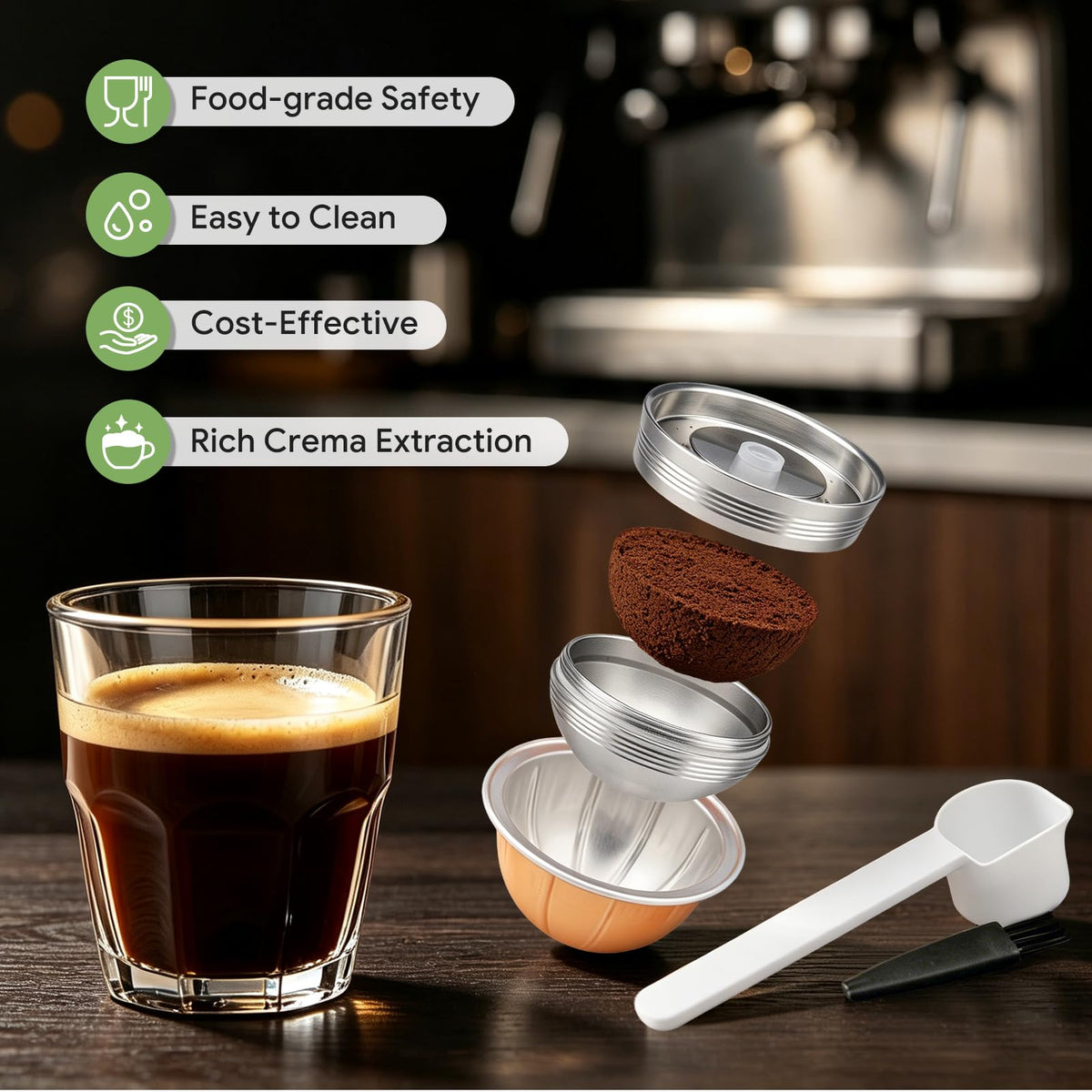 Stainless Steel Reusable Pod Comatible with Vertuo Next +EMPTY Refillable Alumium Coffee Pods (20 Count)
