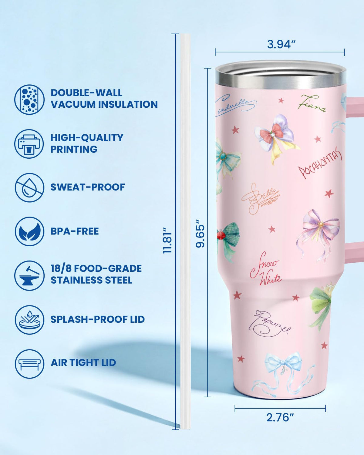 Princess Coquette Bow 40 oz Tumbler with Handle