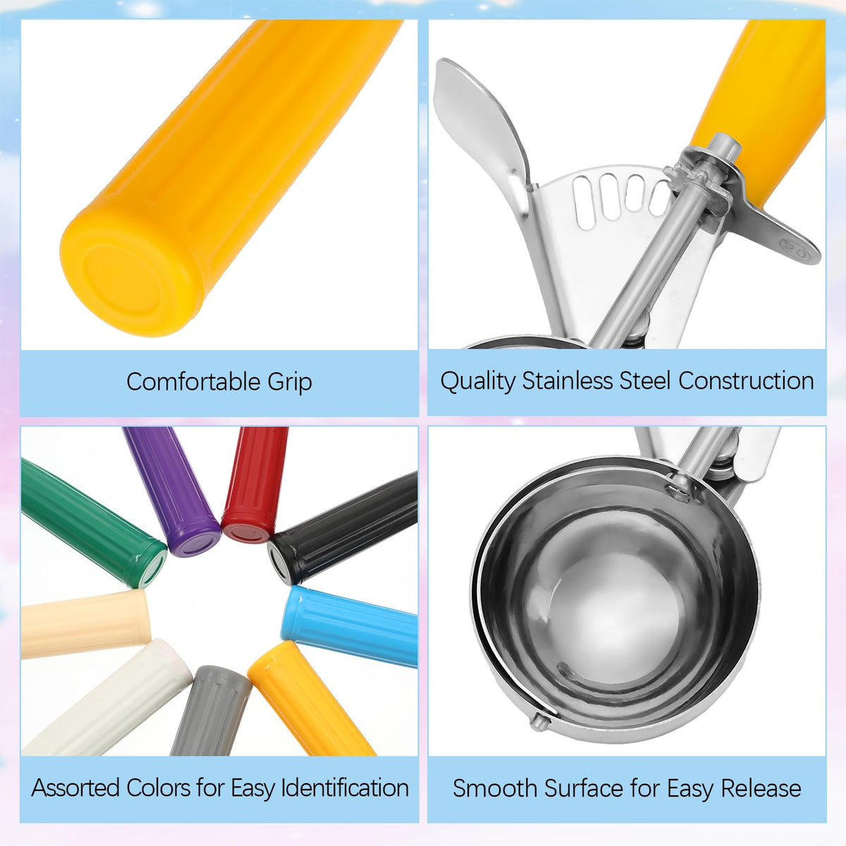 9 Pcs Ice Cream Scoops Stainless Steel Cookie Portion Scoop with Handle for Baking Food Cookie Dough Cupcake Batter (9 Count)