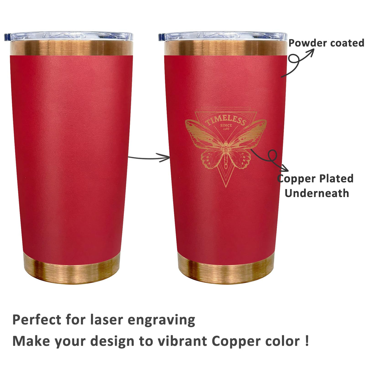 20 oz Insulated Tumblers Bulk With Lid and Straw Red (6 Count)