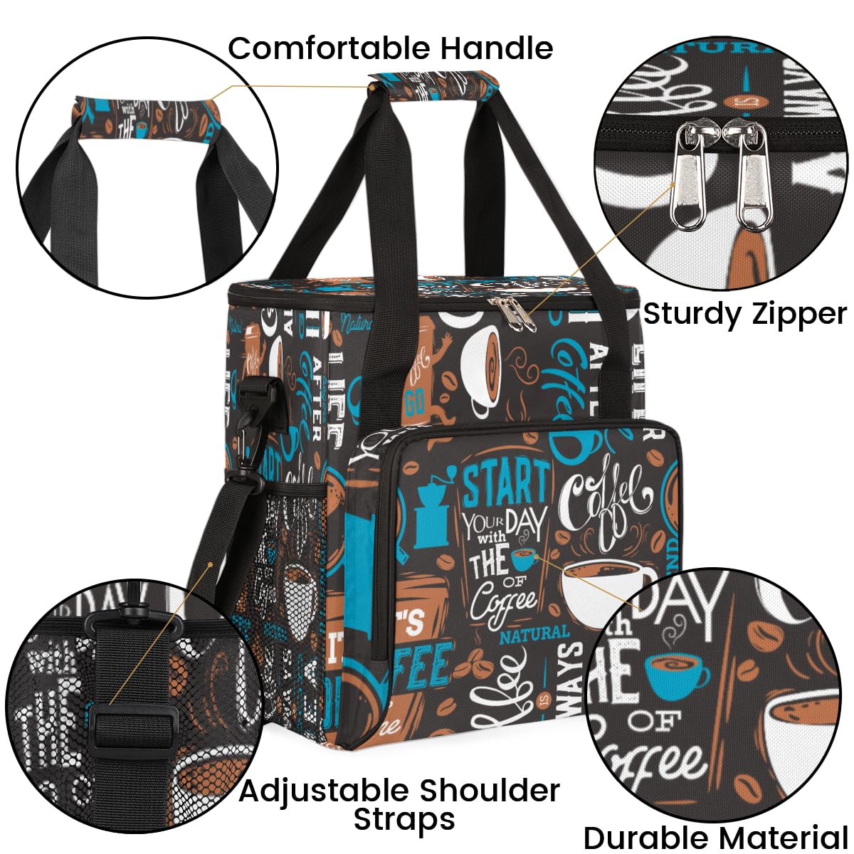 Blue Coffee Cafe Maker Carrying Bag Travel Case Compatible with Keurig K