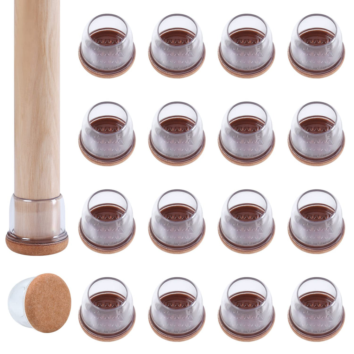 24 Pcs Clear Silicone Chair Leg Floor Protectors with Felt (24 Count)