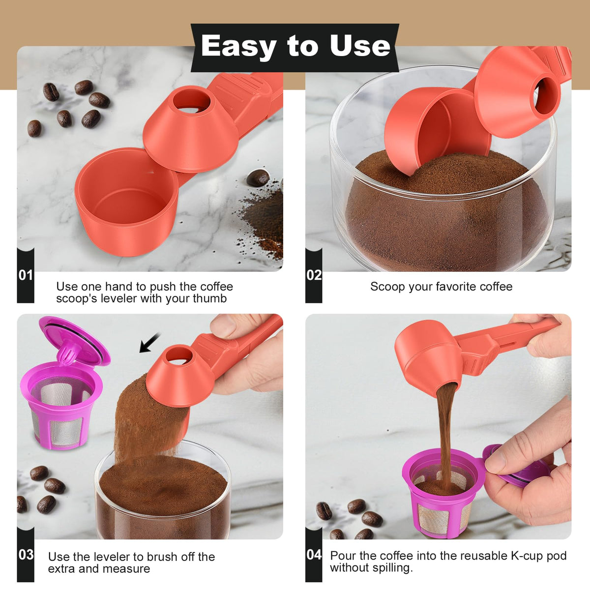 Coffee Scoop & Funnel for Reusable K Cup Refillable Coffee Pods