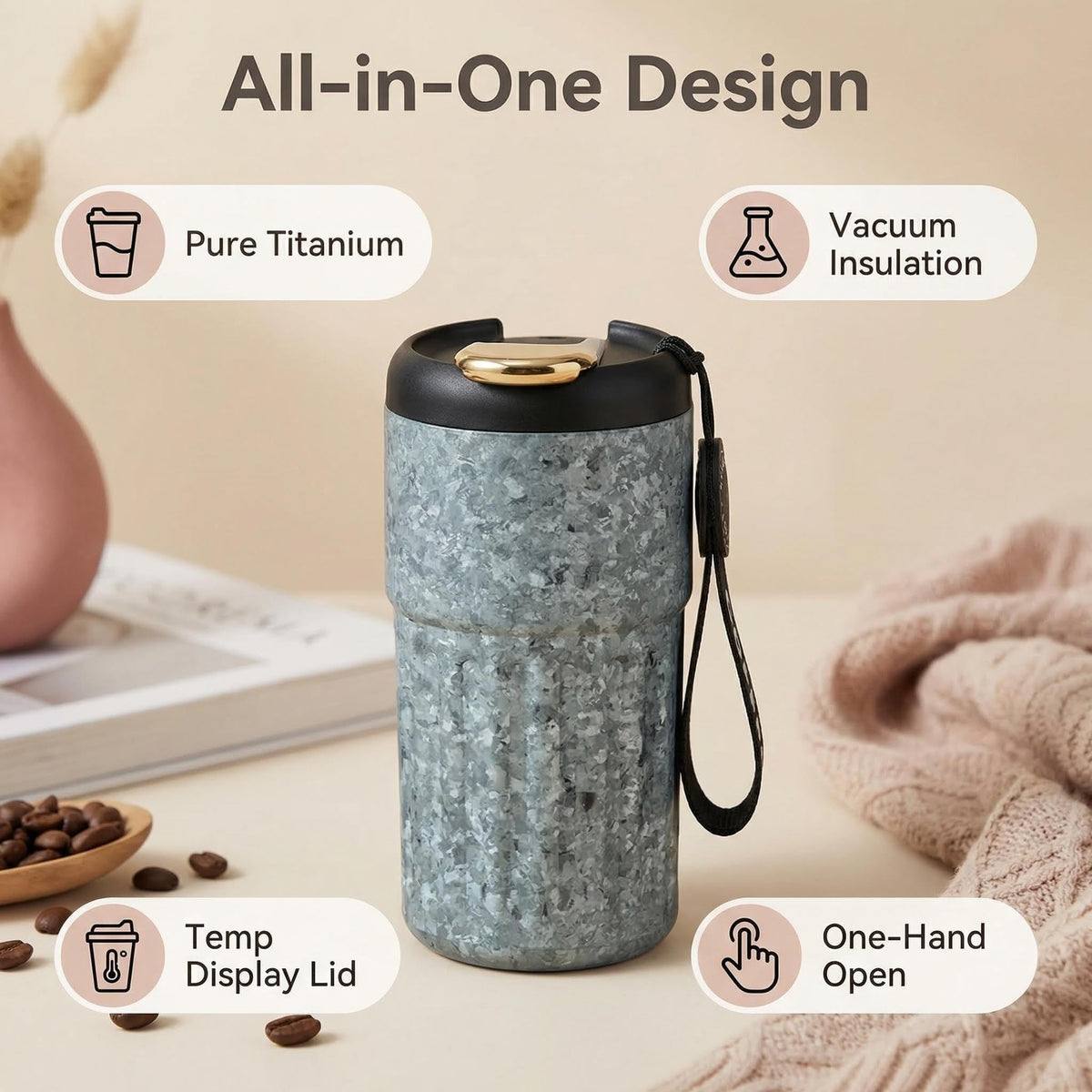 14.2oz Titanium Insulated Coffee Mug with Temperature Display