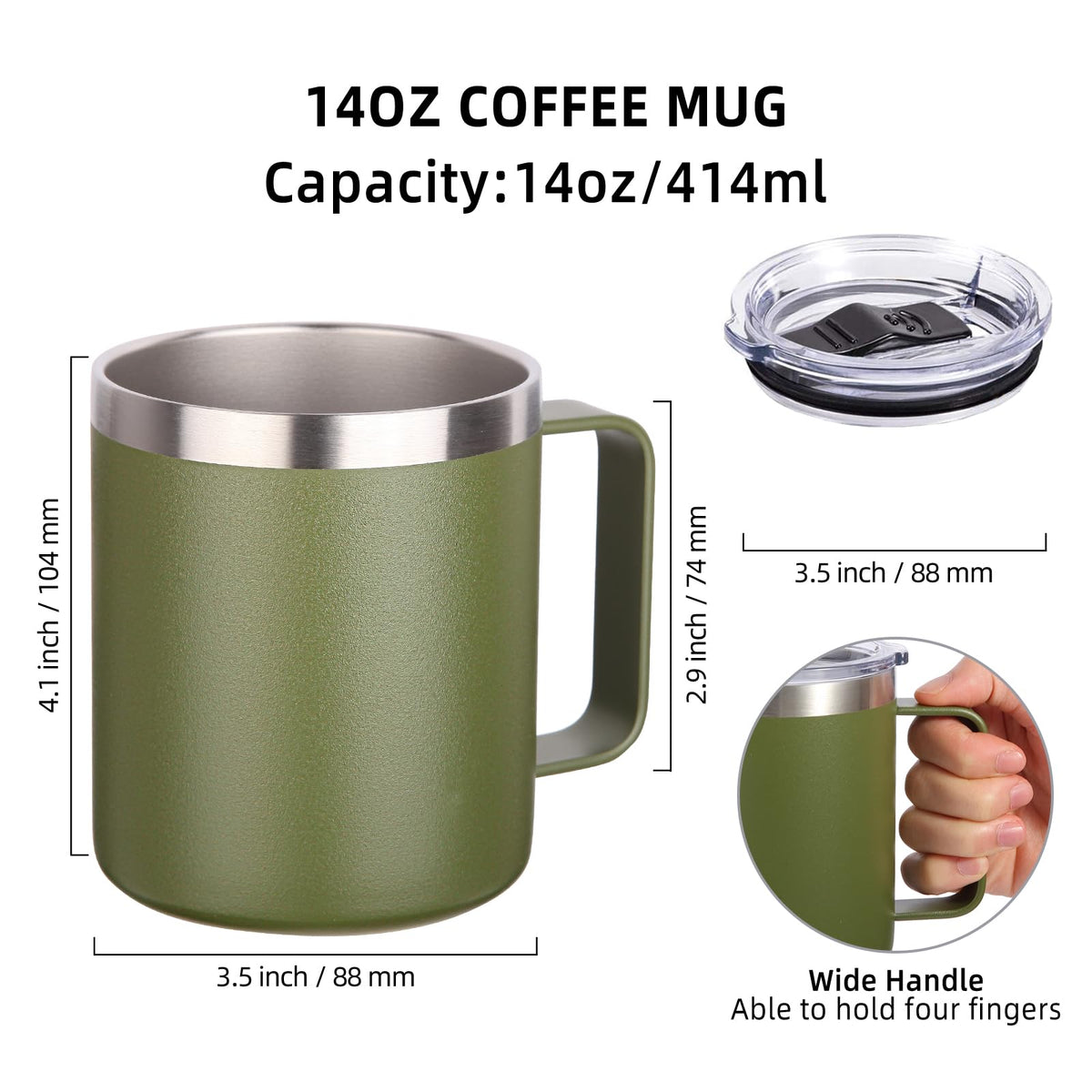 14oz Insulated Stainless Steel Coffee Mug with Lid Bulk 4 Pack (4 Count)