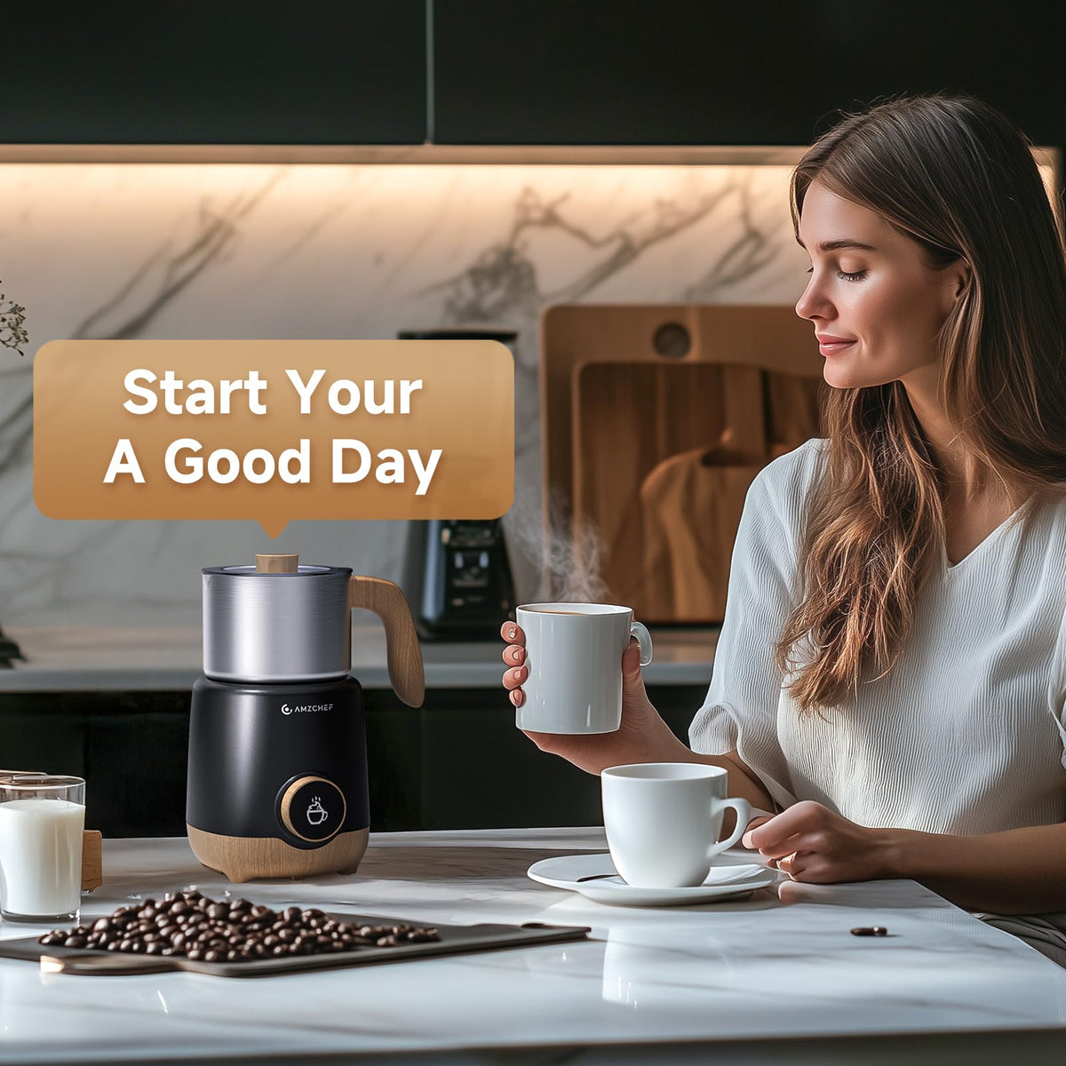 21 oz 8-in-1 Milk Frother, 550W Split Stainless Steel Automatic Steamer, Milk Warmer for Latte, Cappuccino, Hot Chocolate, Hot/Cold Froth, Heated Milk & Baby Food, Black (21 Ounce)