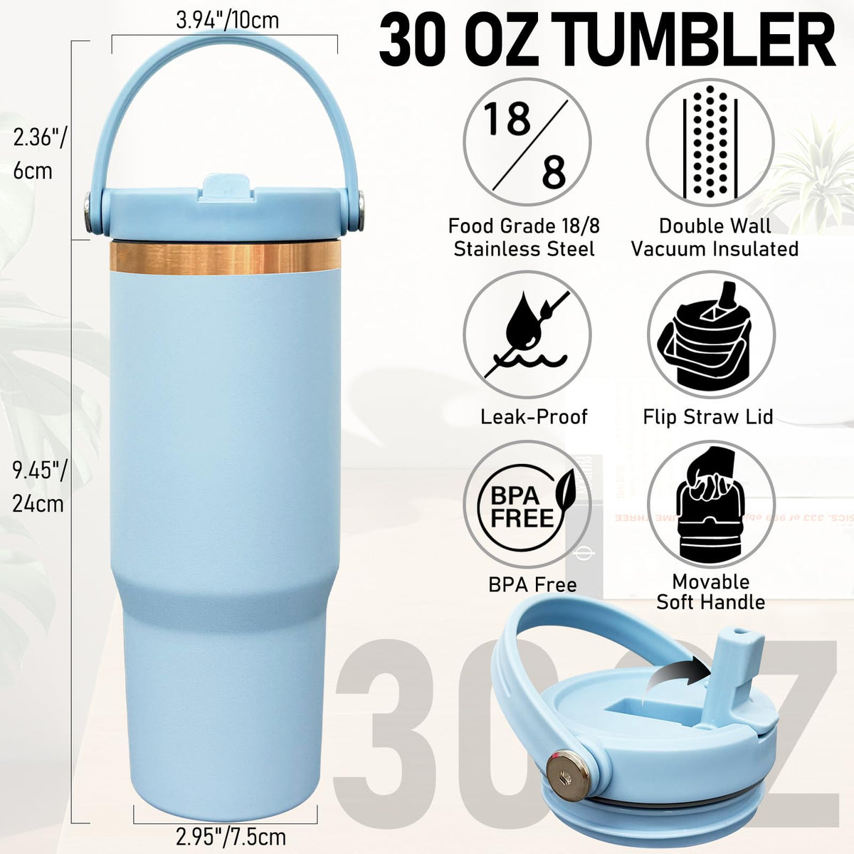 30 oz Tumbler Bulk with Top Handle and Flip Straw LightBlue