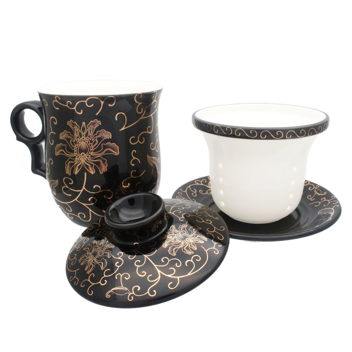Porcelain Tea Cup with Lid and Saucer Infuser Sets