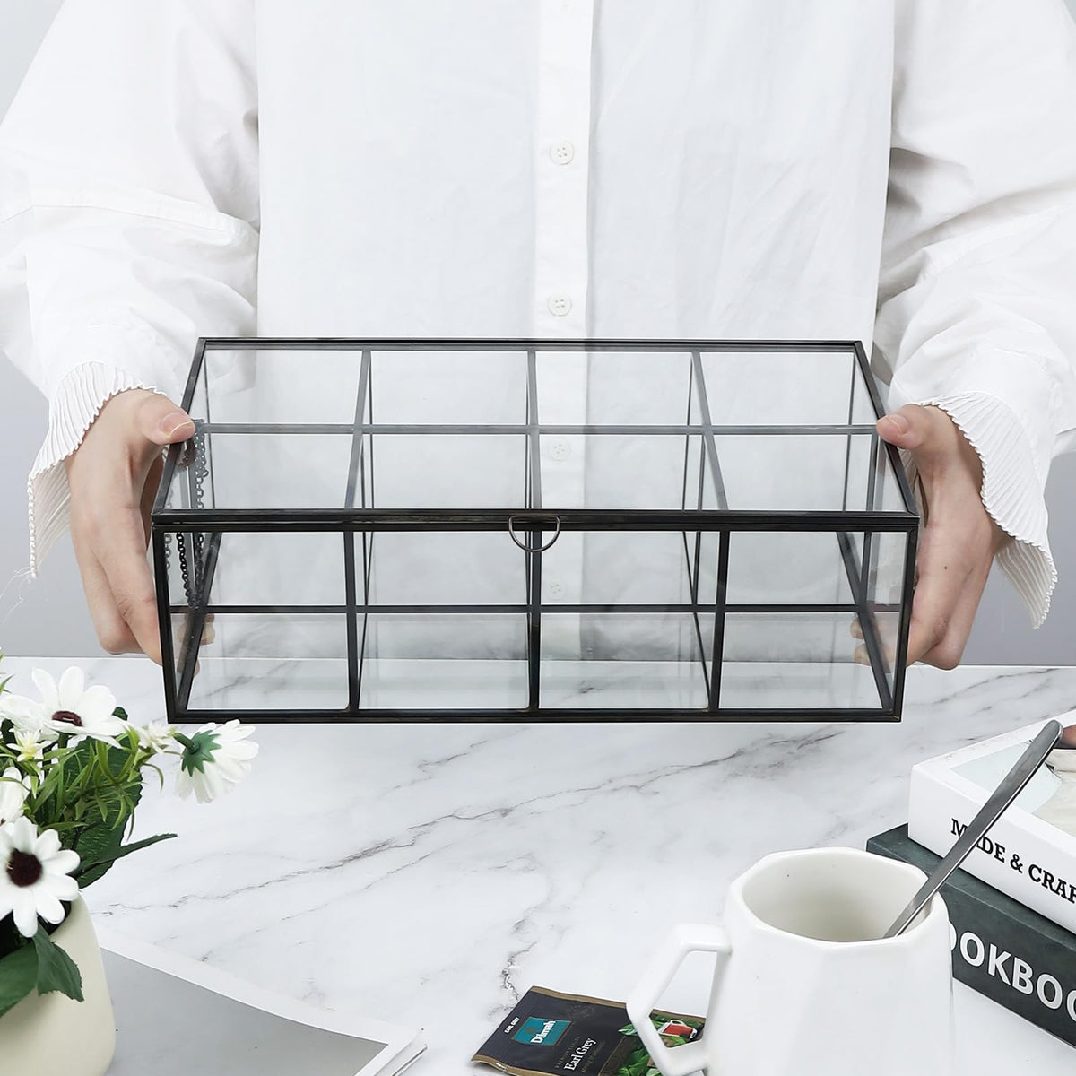 Glass Tea Bag Organizer with Lid
