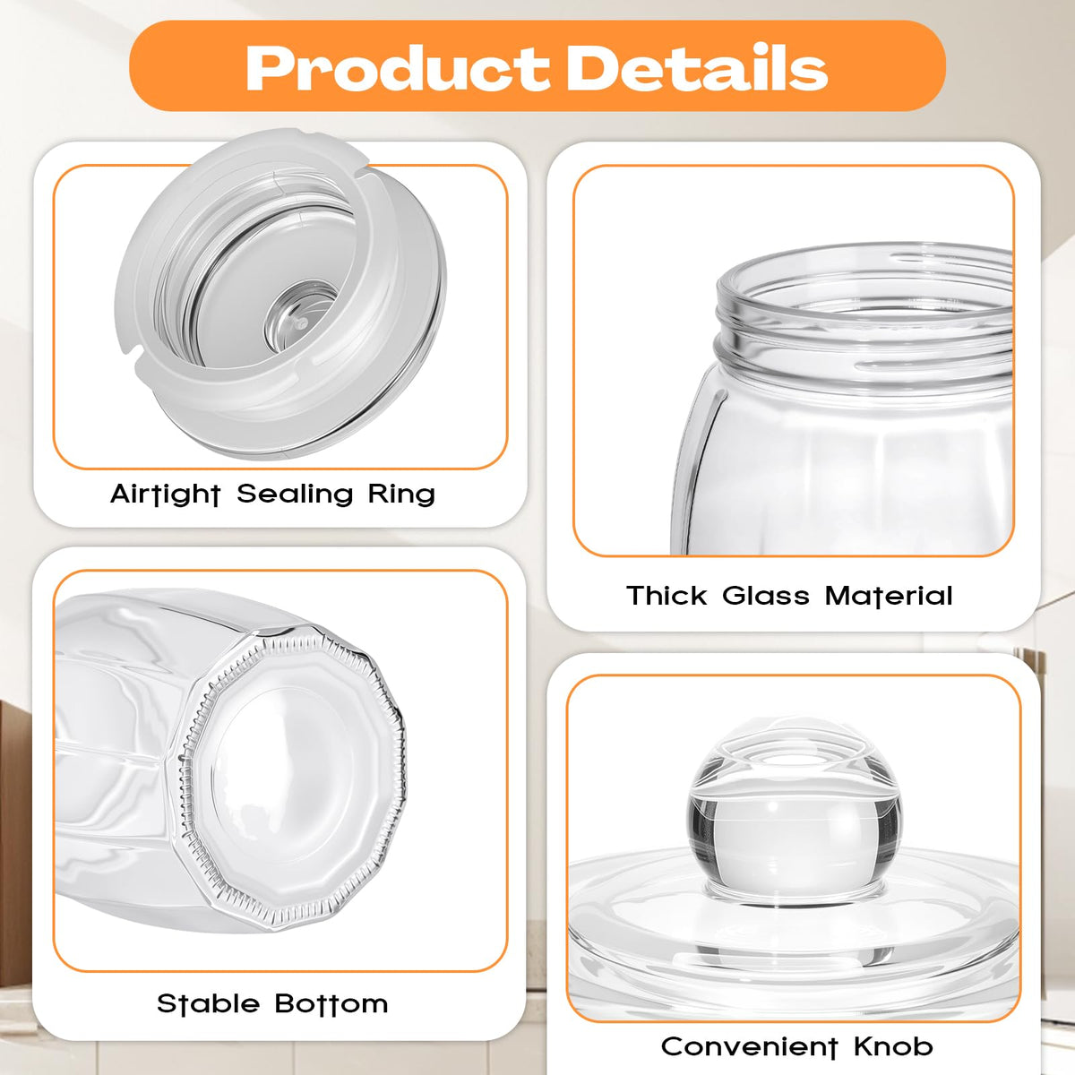 6 Set 41 oz Clear Glass Jars with Airtight Lids (6 Count)