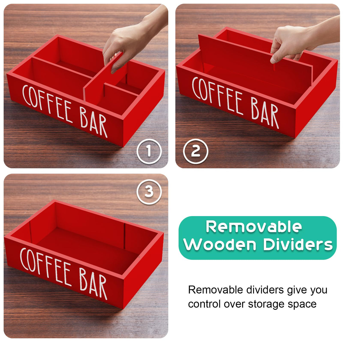 Red Coffee Station Organizer with Removable Dividers
