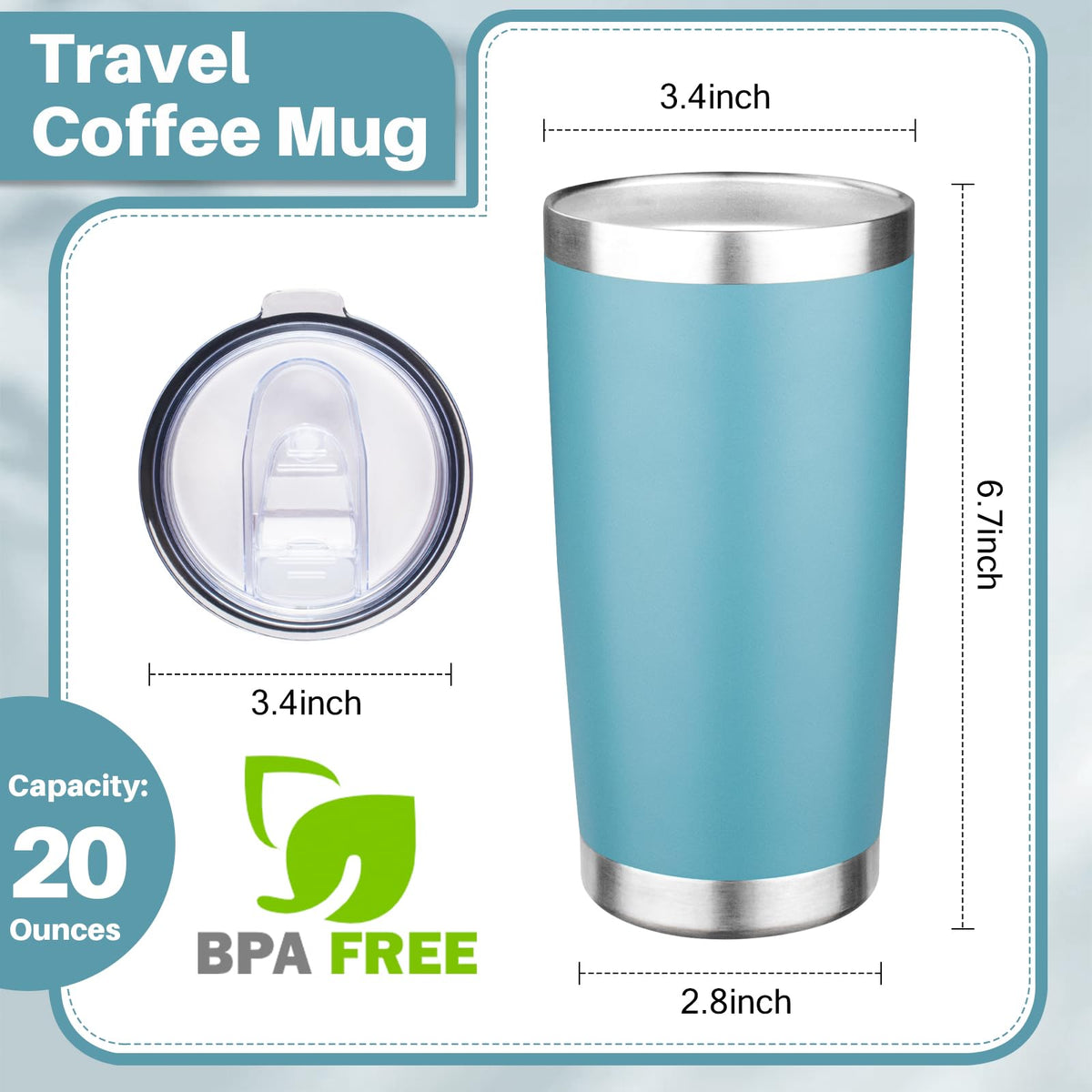 20oz Tumbler with Lid Double Wall Vacuum Insulated Travel Coffee Mug Stainless Steel Thermal Cup Powder Coated Sturdy Coffee Tumbler Bulk for Hot and Cold Beverage (6 Count)