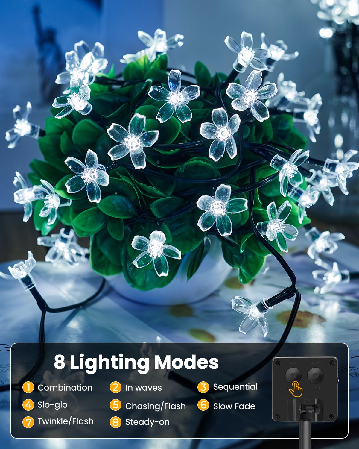 2 Pack Total 52FT 120 LED Solar String Lights Flower Outdoor Waterproof Fairy Lights for Garden Yard Fence Patio Christmas Tree Wedding Party Decor (120 Count)