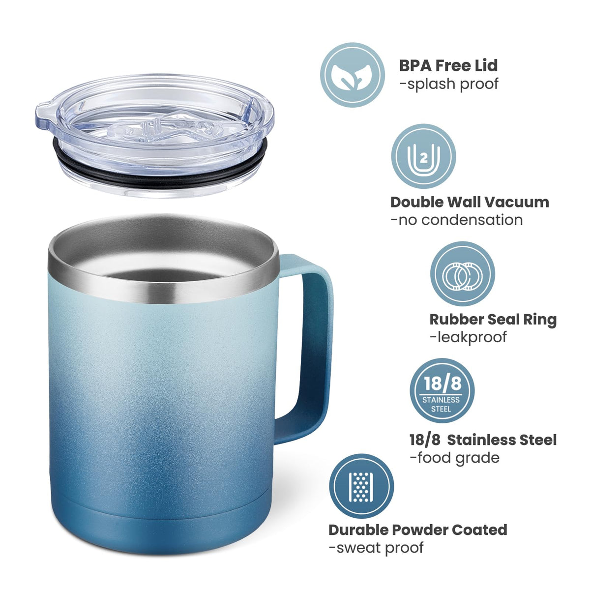 12oz Coffee Mug With Handle 2 Pack Bulk (2 Count)