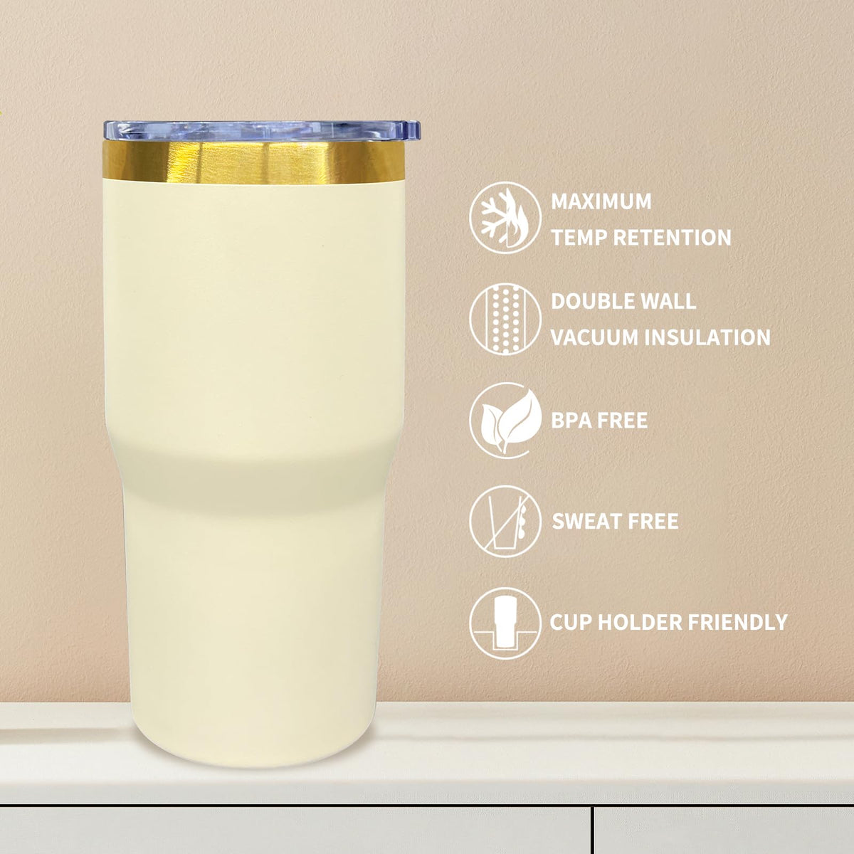 20 oz Tumbler Bulk Stainless Steel Tumblers with Lids and Straws Cream (6 Count)