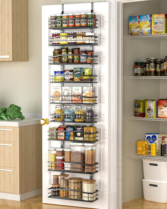12.2"(W) Narrow 9-Tier Over The Door Pantry Organizer, Pantry Organization and Storage, Black Hanging Basket Wall Spice Rack Seasoning Shelves, Home & Kitchen