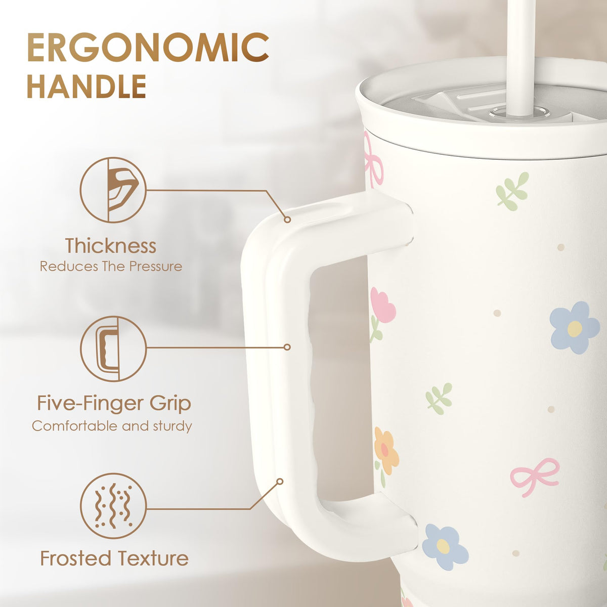 Floral 40oz Slider Tumbler with Handle and Straw
