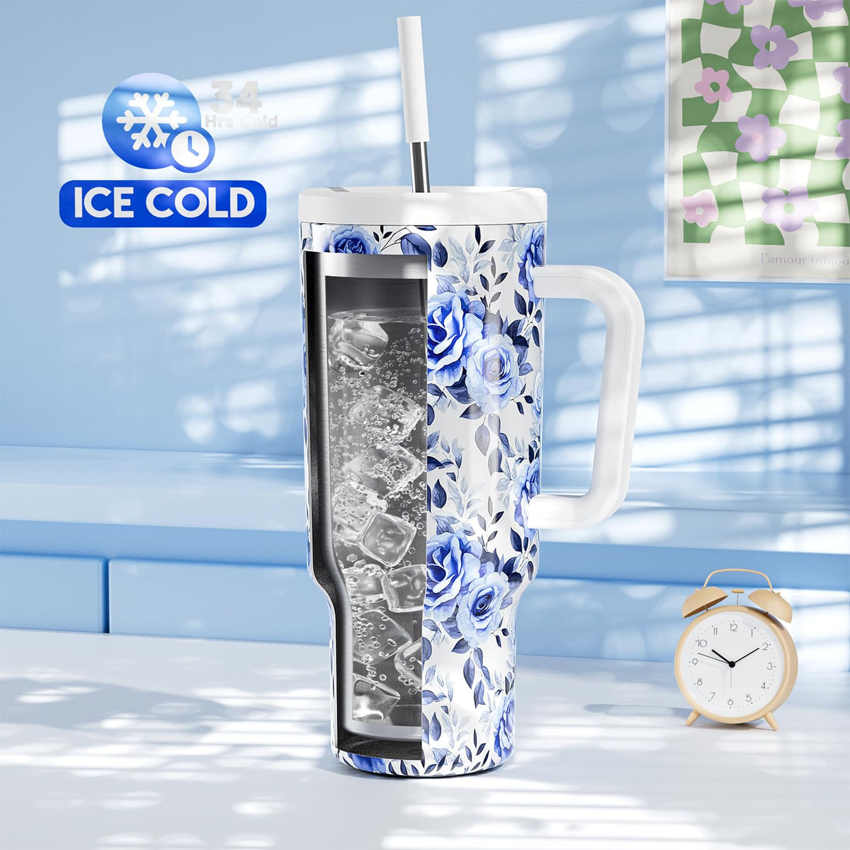 40 oz Tumbler with Handle and Straw