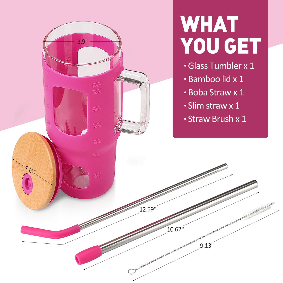 Glass Tumbler with Straw & Lid