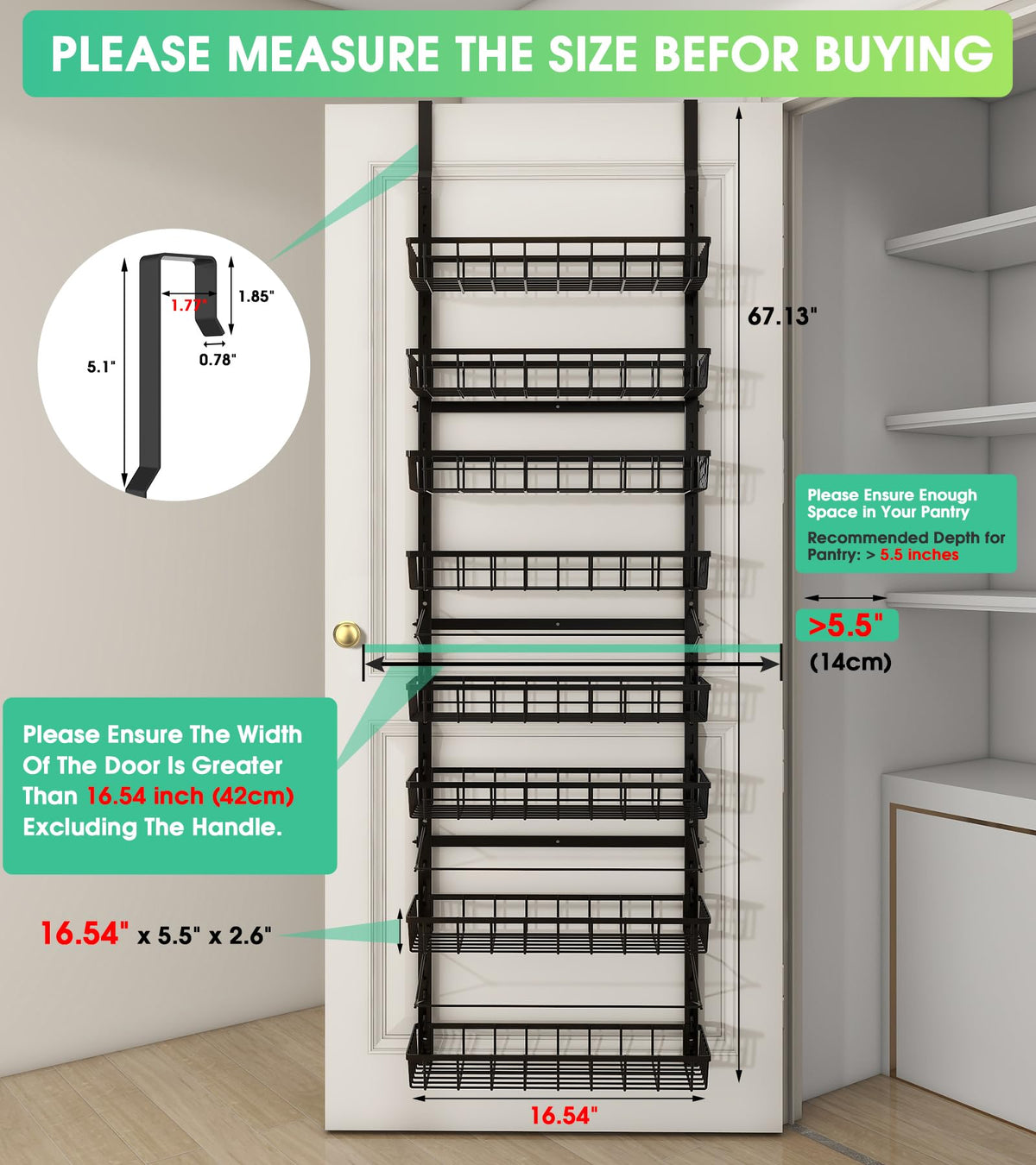 Over The Door Pantry Organizer (8 Count)