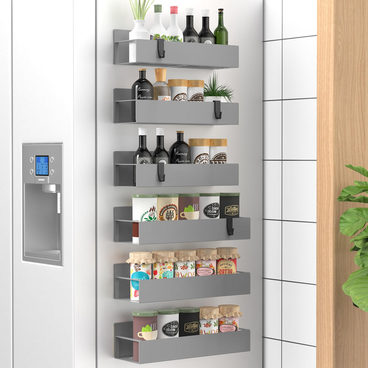 Metal Magnetic Spice Rack for Refrigerator Gray (6 Count)