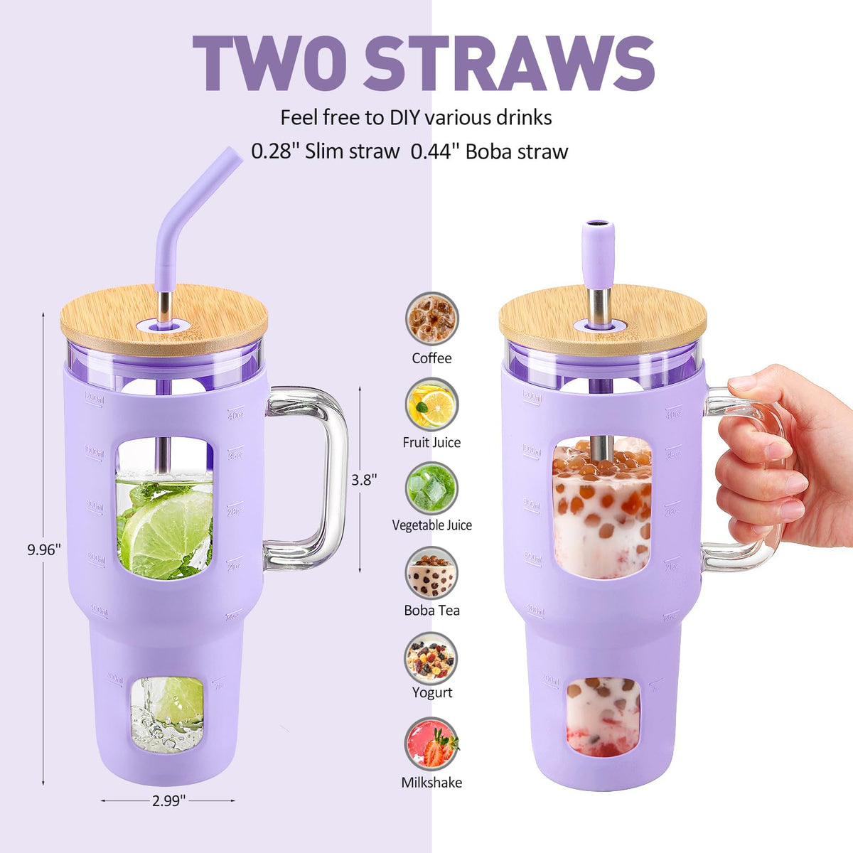 Glass Tumbler with Straw and Lid
