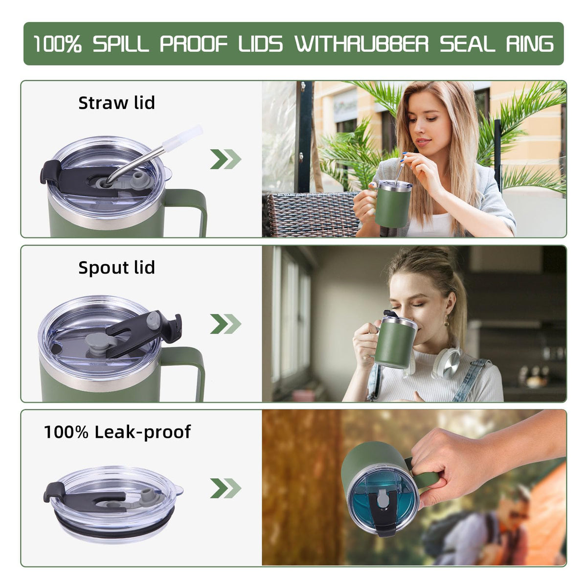 12oz Insulated Leakproof Coffee Mug with Flip & Straw Lid Bulk 4 Pack (4 Count)
