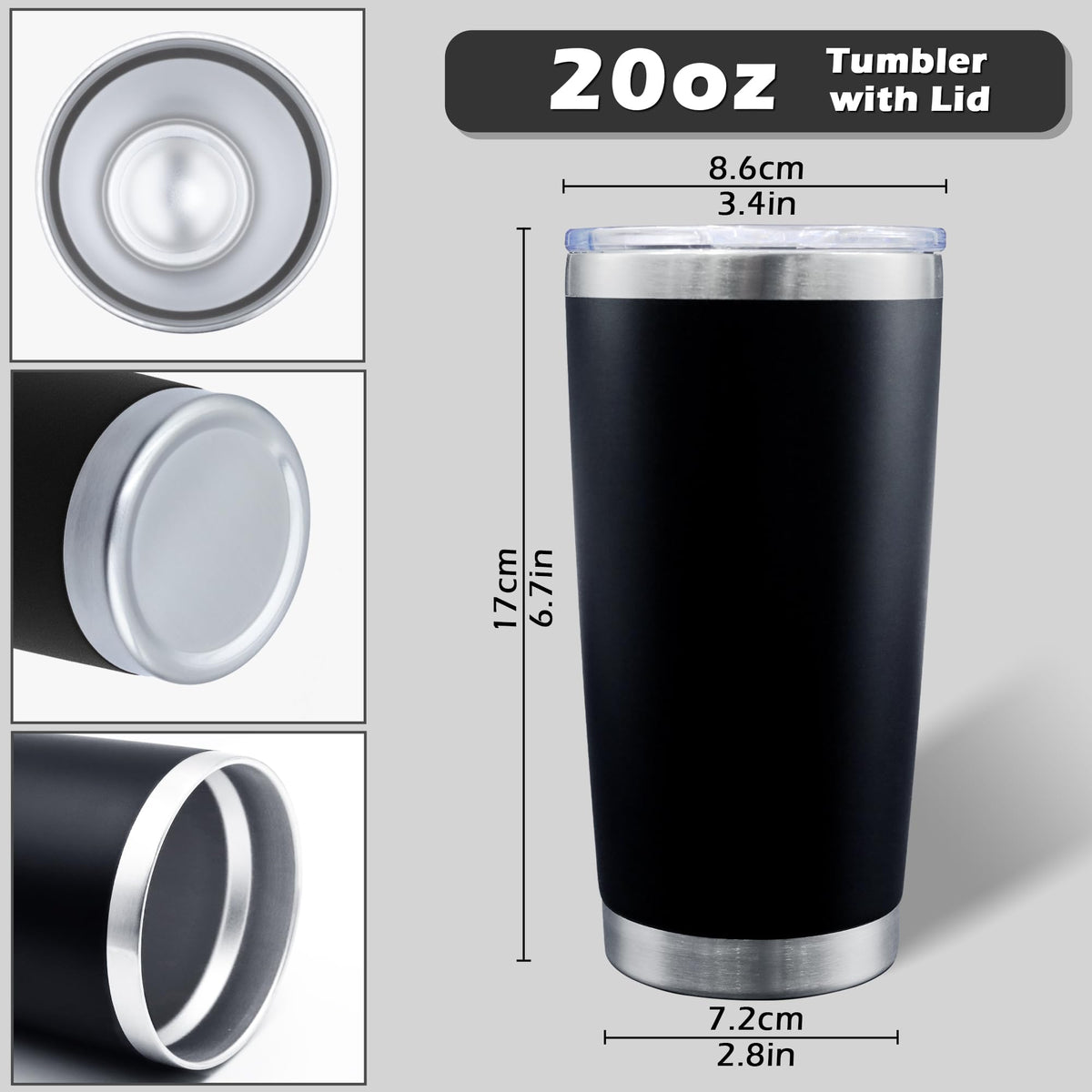 20oz Tumbler with Lid Stainless Steel Tumblers Insulated Mug Black 6P (6 Count)