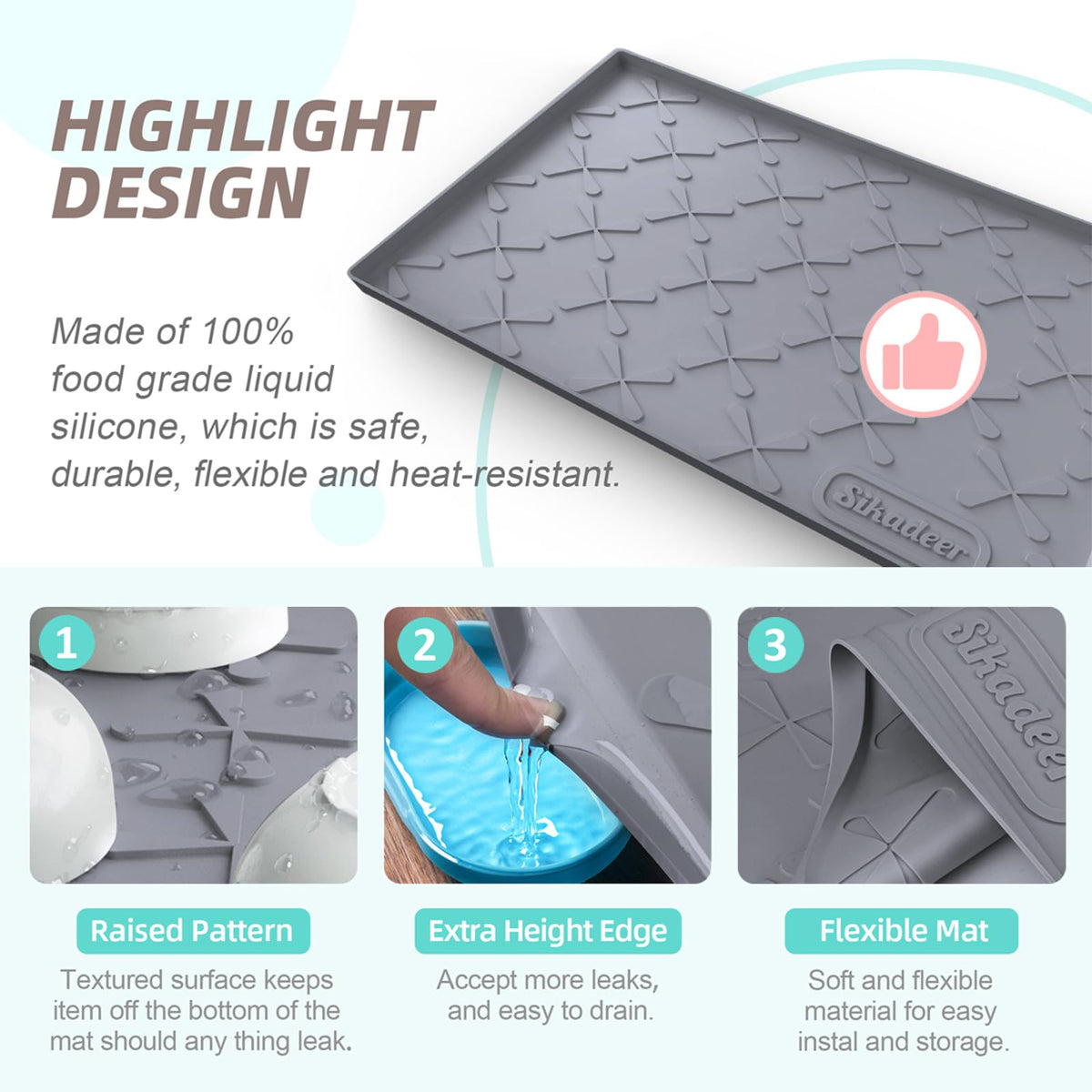 Waterproof Under Sink Mat Silicone 28" x 22" Kitchen Cabinet liner