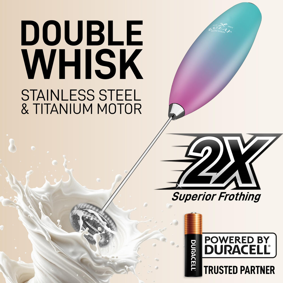 Powerful Milk Frother Wand With Duracell Batteries