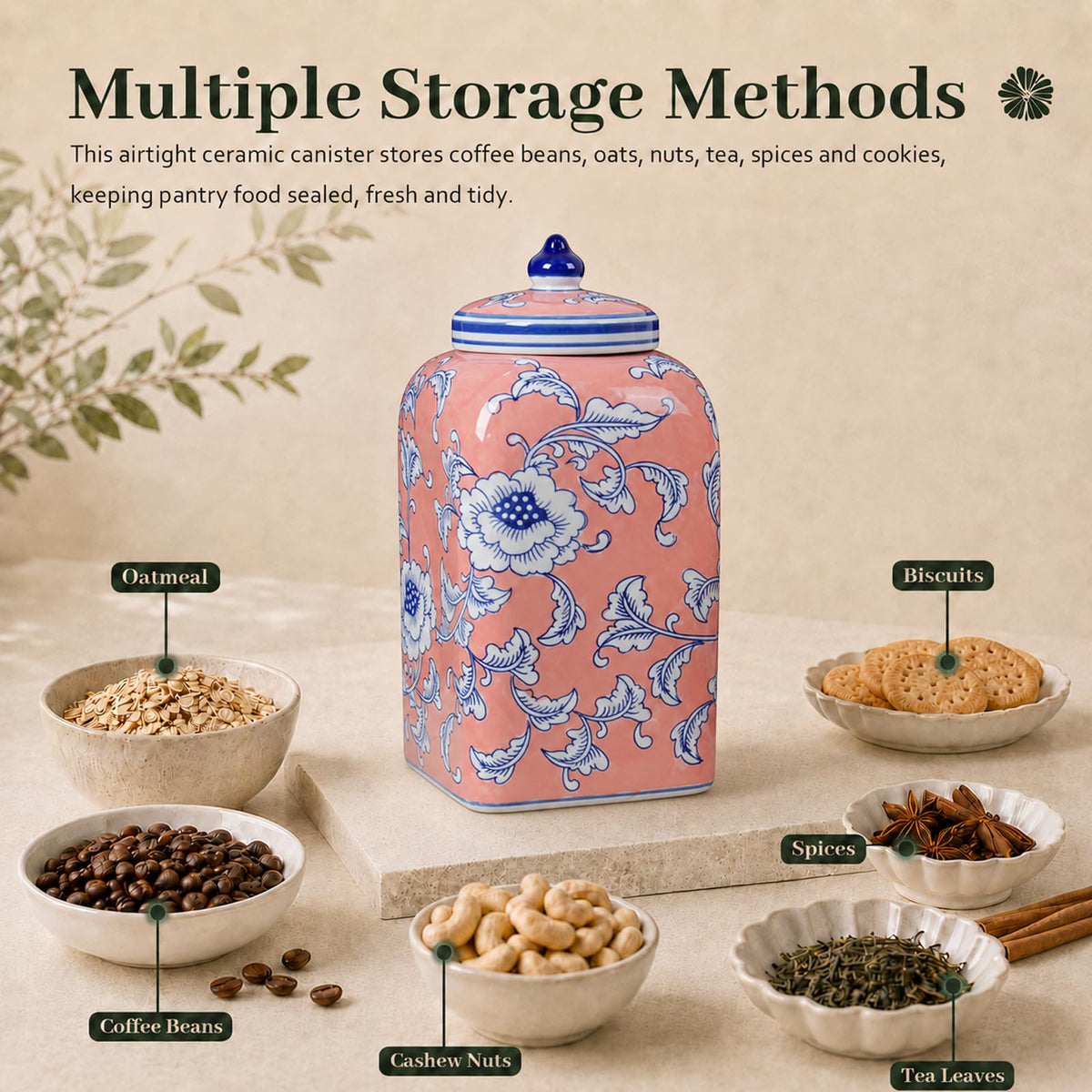 12.5" H Ceramic Kitchen Canisters for Countertop