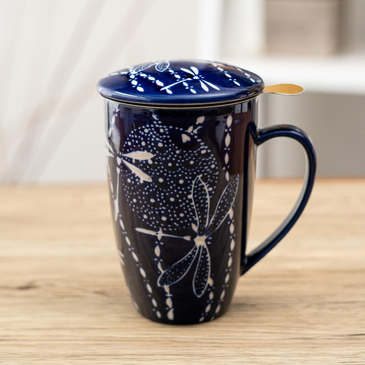 Tea Mug With Lid and Stainless Steel Infuser For Loose Leaf Tea Bag Tea Cup 15oz Porcelain Hot Beverage Everyday Use Home Office