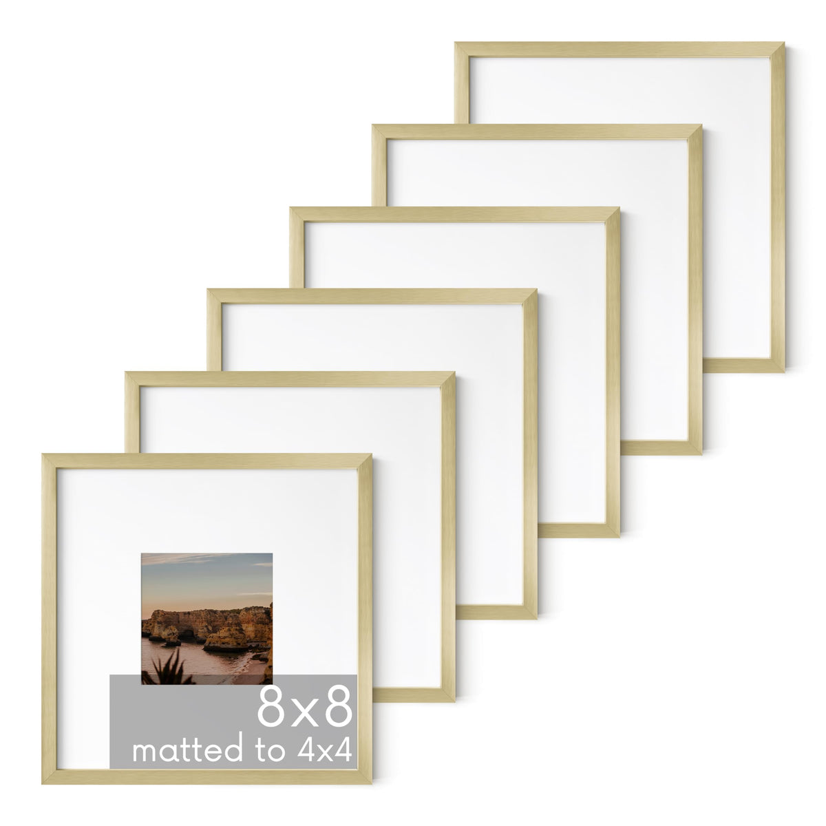 8x8 Gold Metal Picture Frames Matted to 4x4 (6 Count)