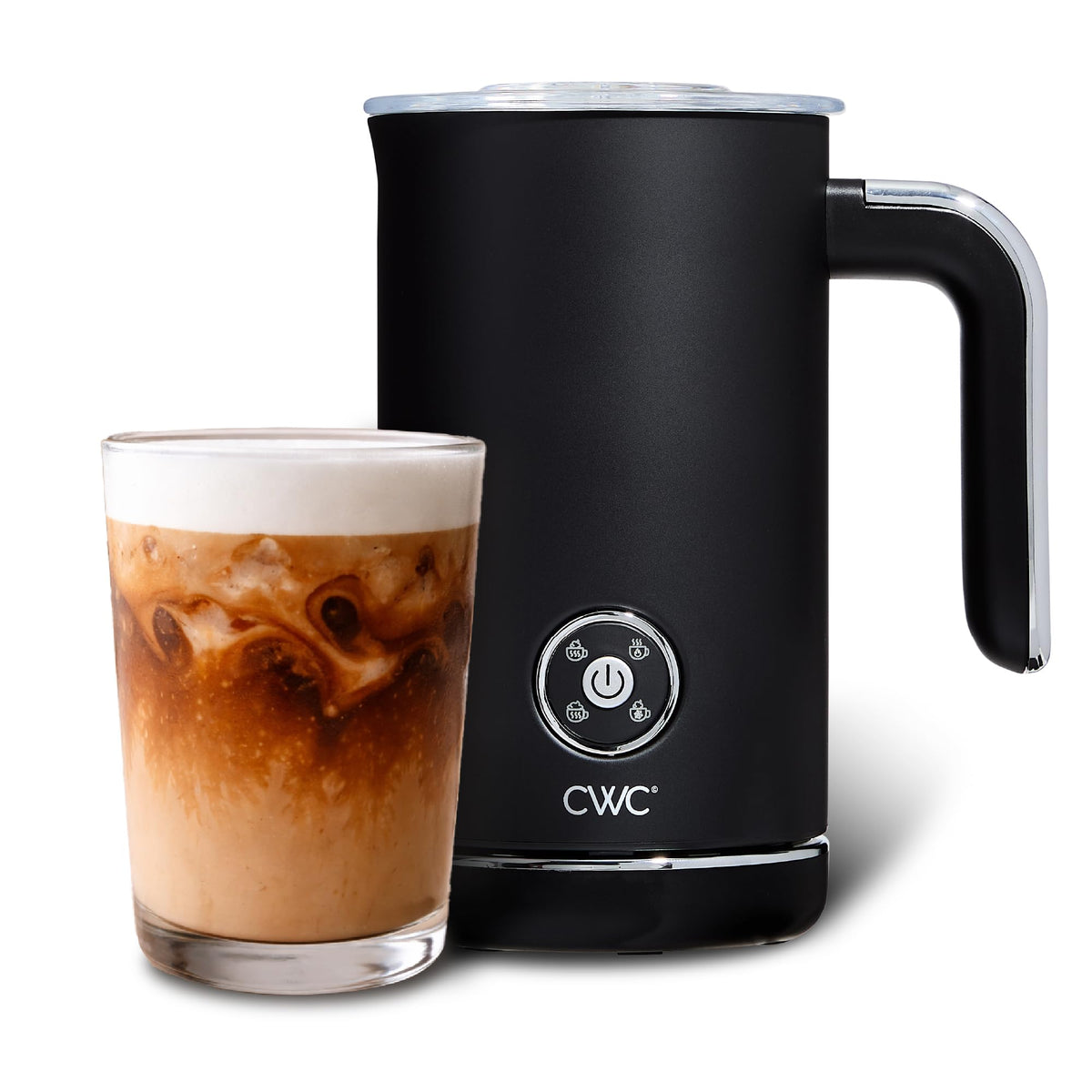 4-in-1 Electric Milk Steamer and Frother - 2-Minute Heating and Frothing, Hot and Cold Foam Maker for Coffee, Latte, Cappuccino, Macchiato, Milk Warmer, Auto Shut Off, Black