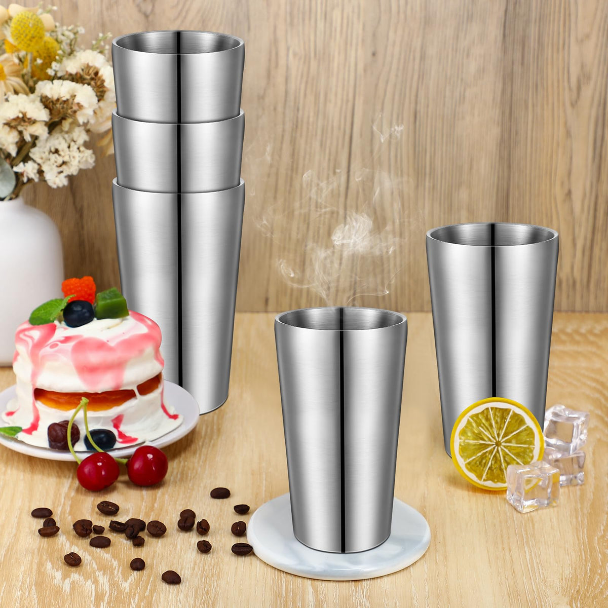 8 Pack Stainless Steel Insulated Cup 18.6 oz Metal Tumbler Double Wall Vacuum Water Glasses Camping Reusable Mugs BBQ Home Office Party Coffee (8 Count)