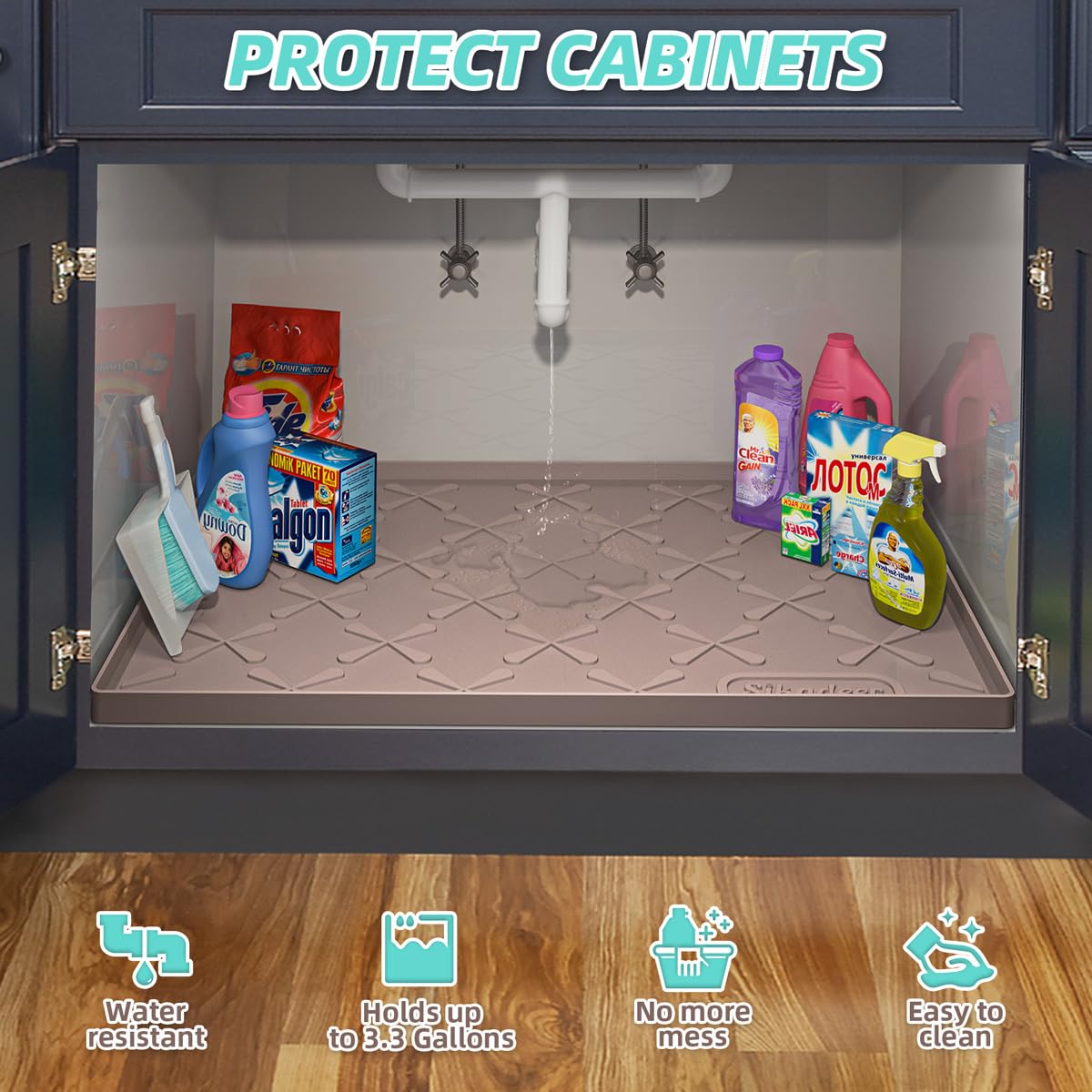 Waterproof Under Sink Mat 19" x 19" Silicone Mat Cabinet Protector