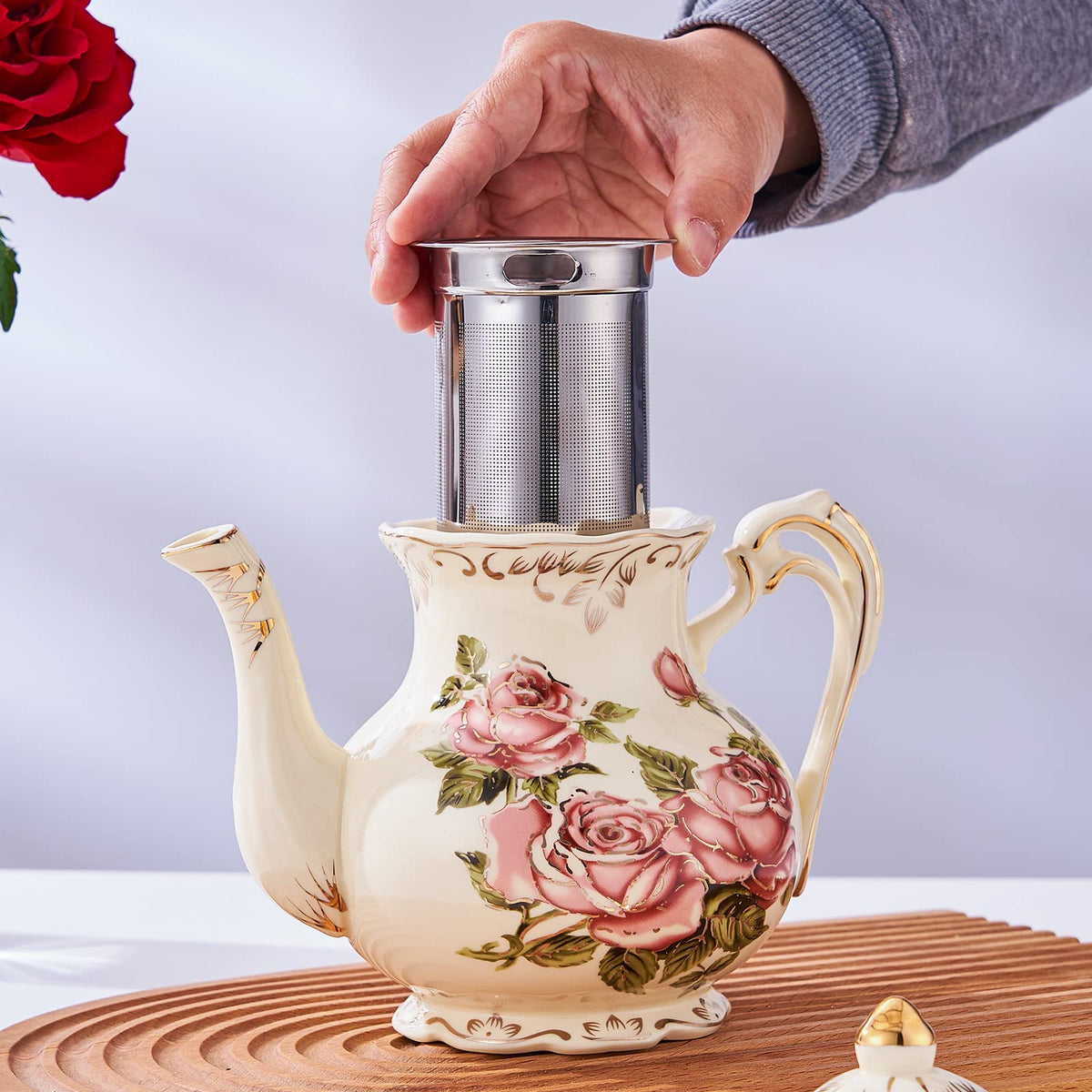 Pink Rose Teapot with Infuser