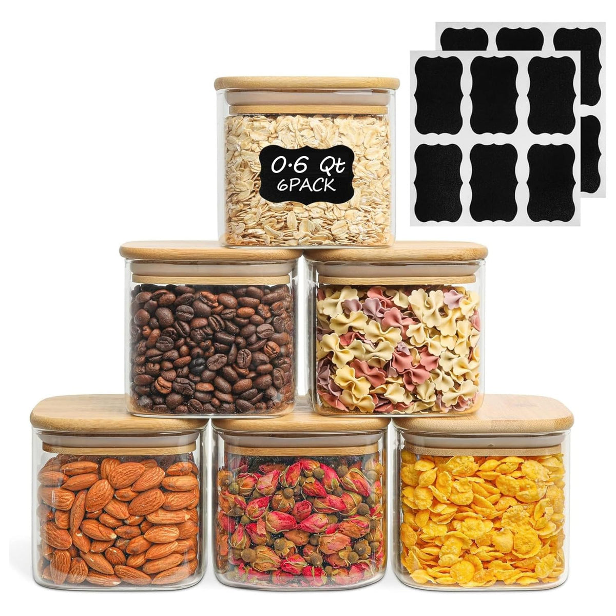 Square Glass Containers With Lids 0.6 Qt (6 Count)
