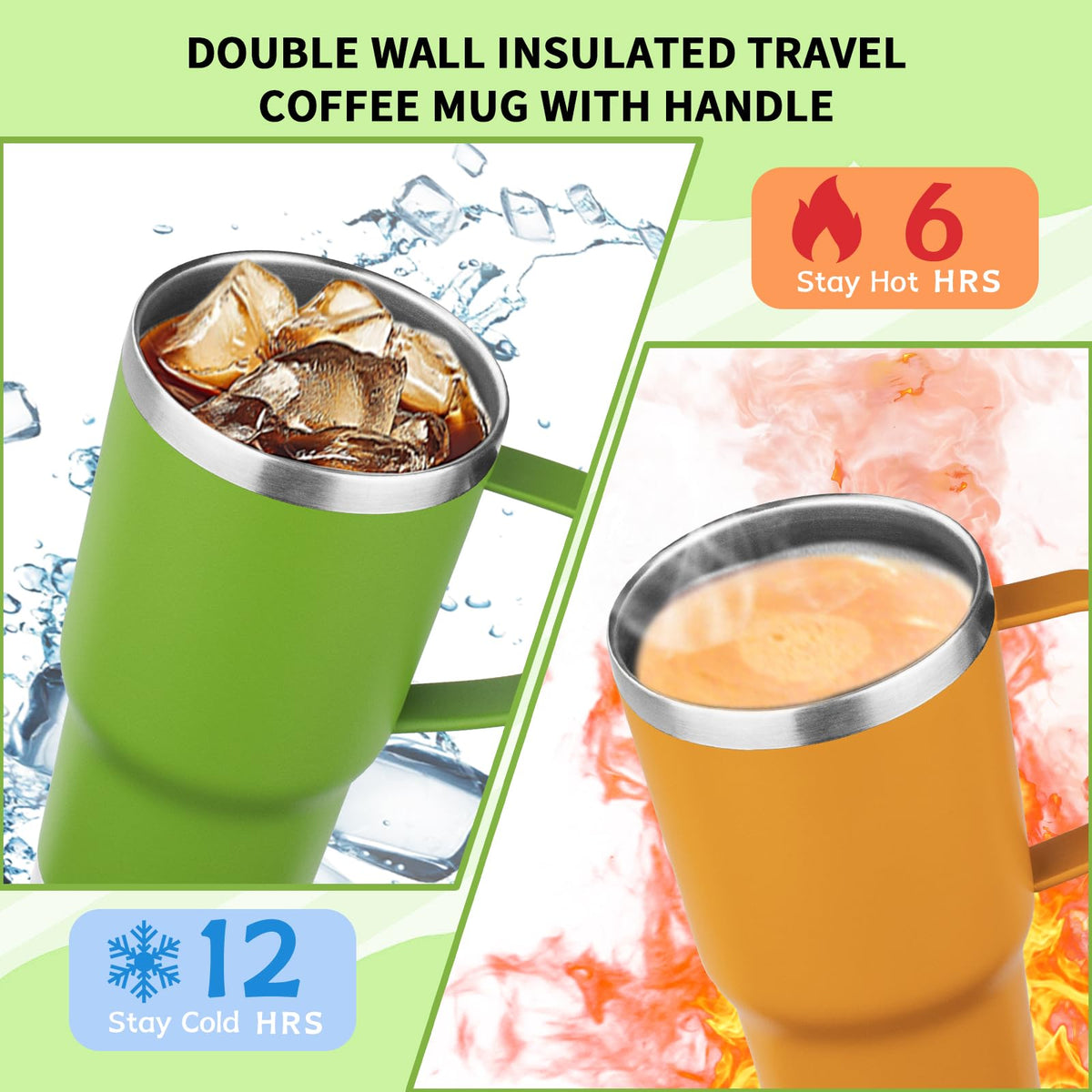 20oz Insulated Tumbler with Handle Stainless Steel Travel Coffee Mug with Lid and Straw Double Wall Vacuum Leak (4 Count)