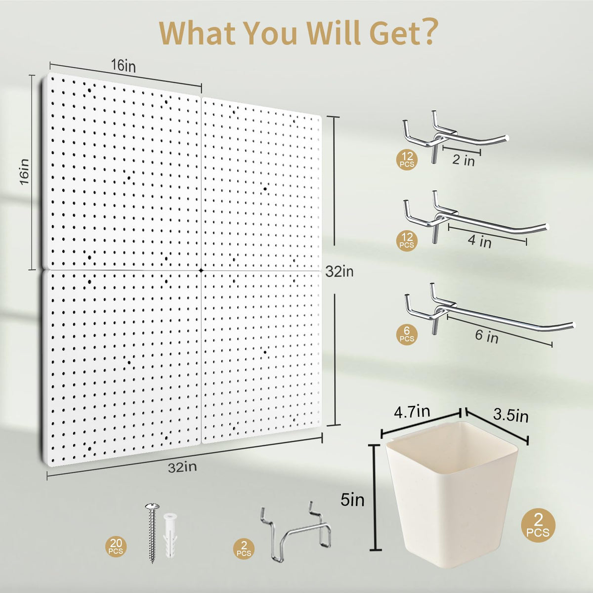 Modular Plastic Peg Board Wall Organizer Kit (4 Count)