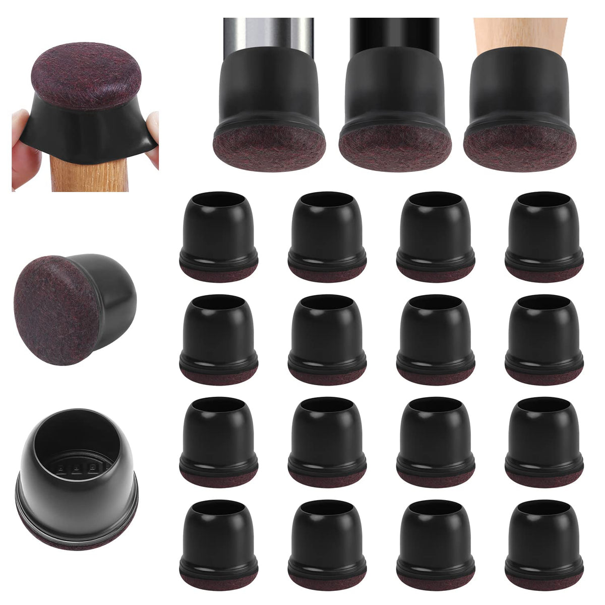 24 Pcs Round Silicone Chair Leg Floor Protectors with Felt (24 Count)